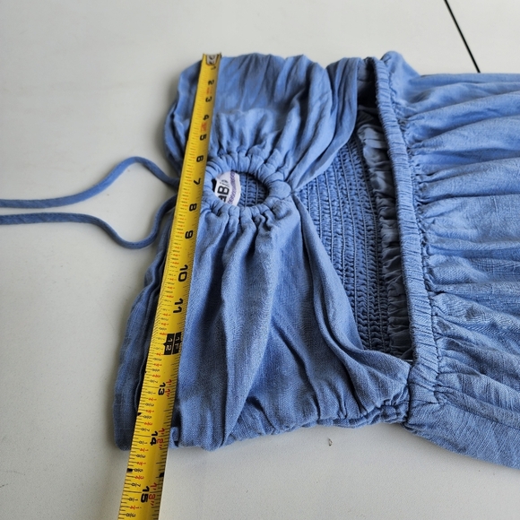 Labiz Blue Tie Neck Halter Linen Blend Maxi Long Dress Women's Cutout Sz S - Picture 11 of 16